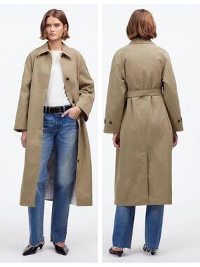 Madewell Single-Breasted Long Trench Coat Heritage Khaki